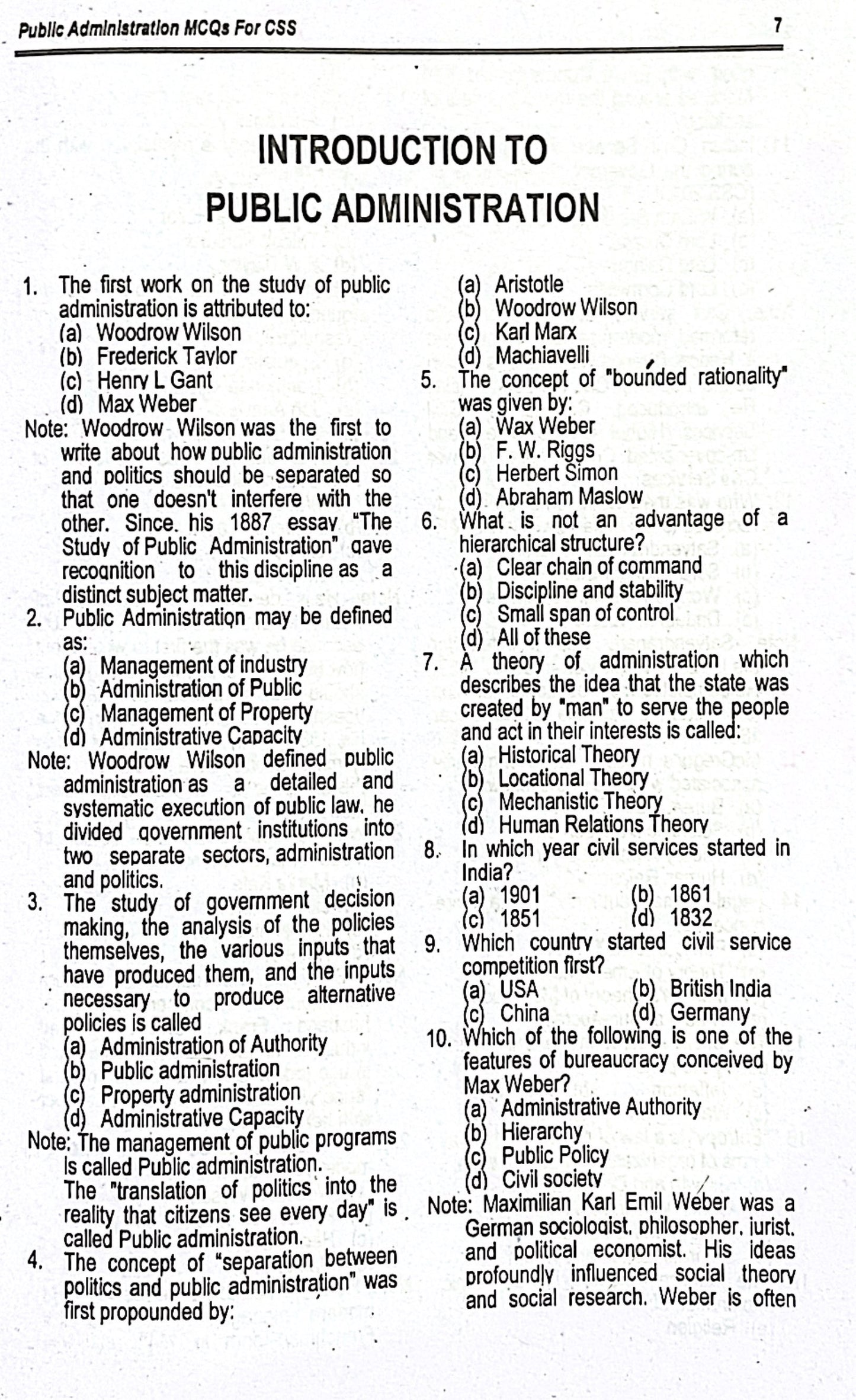 Public Administration MCQs for CSS by Hafeez Ur Rehman Virk