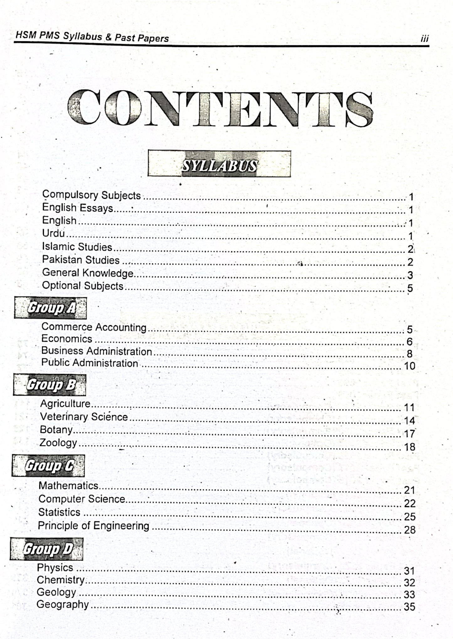 PMS Syllabus & Past Papers